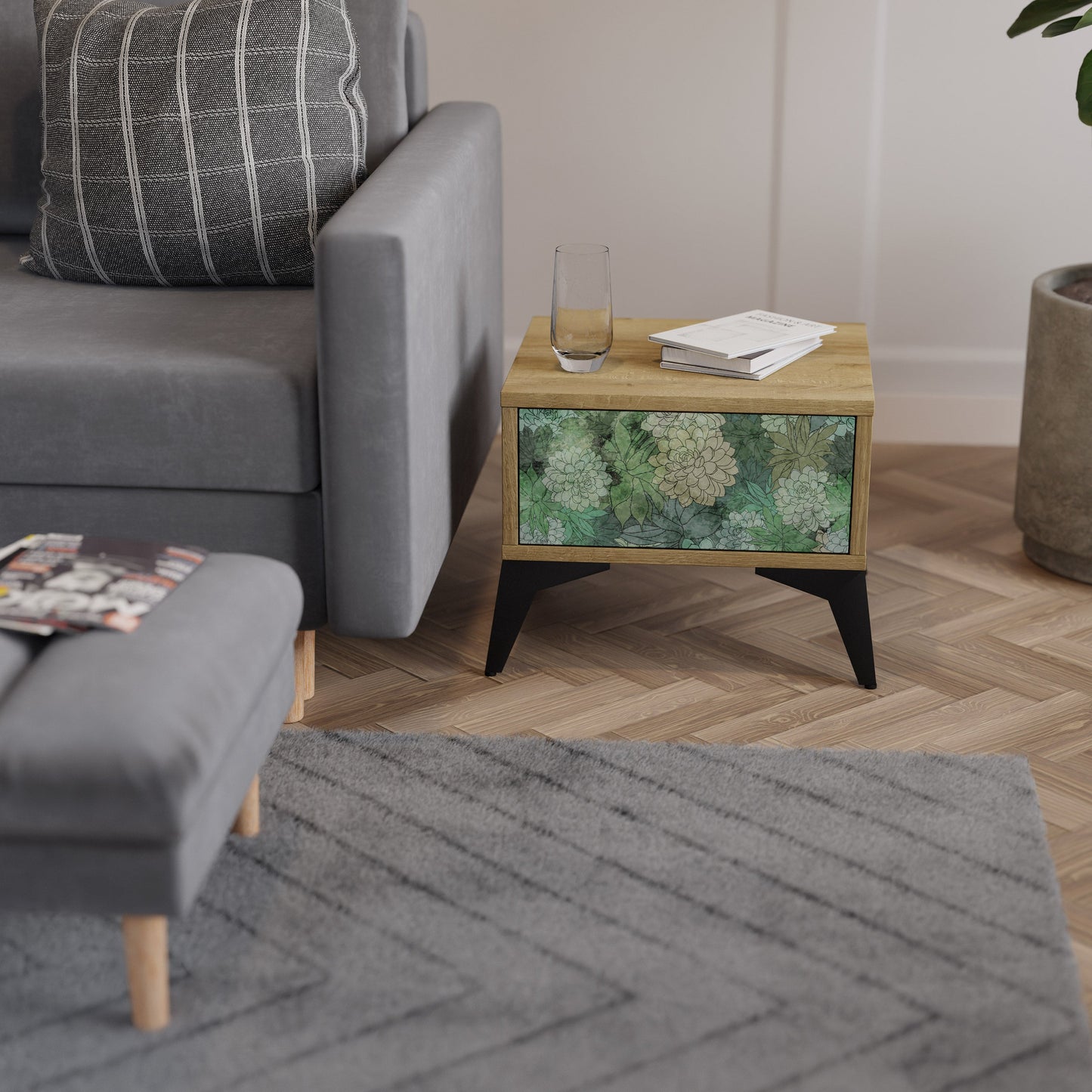 SUCCULENT CLUSTER Nightstand in Oak Effect