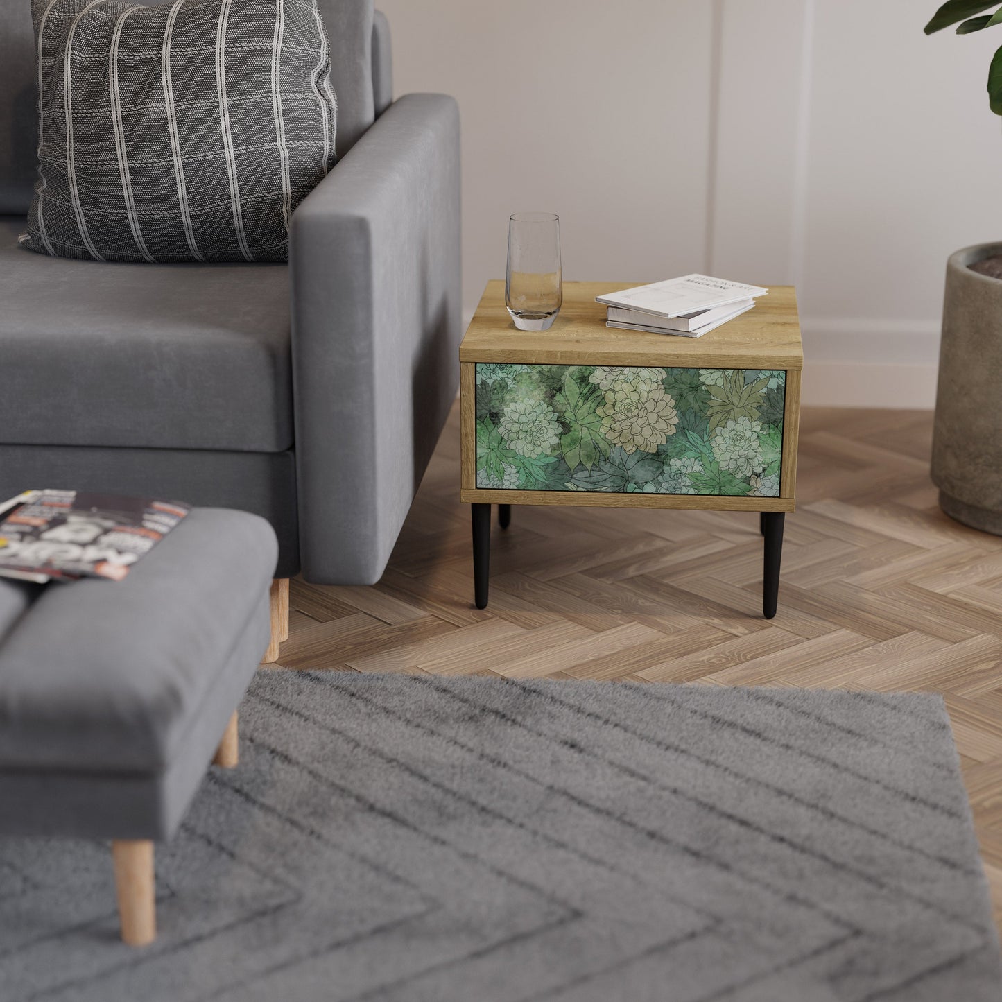 SUCCULENT CLUSTER Nightstand in Oak Effect