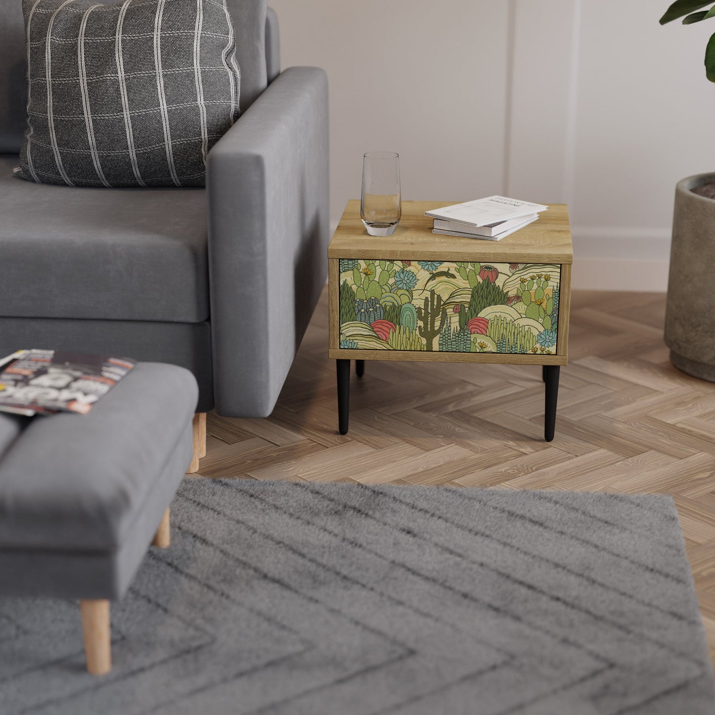 SUCCULENTS KALEIDOSCOPE Comodino in Effetto Rovere