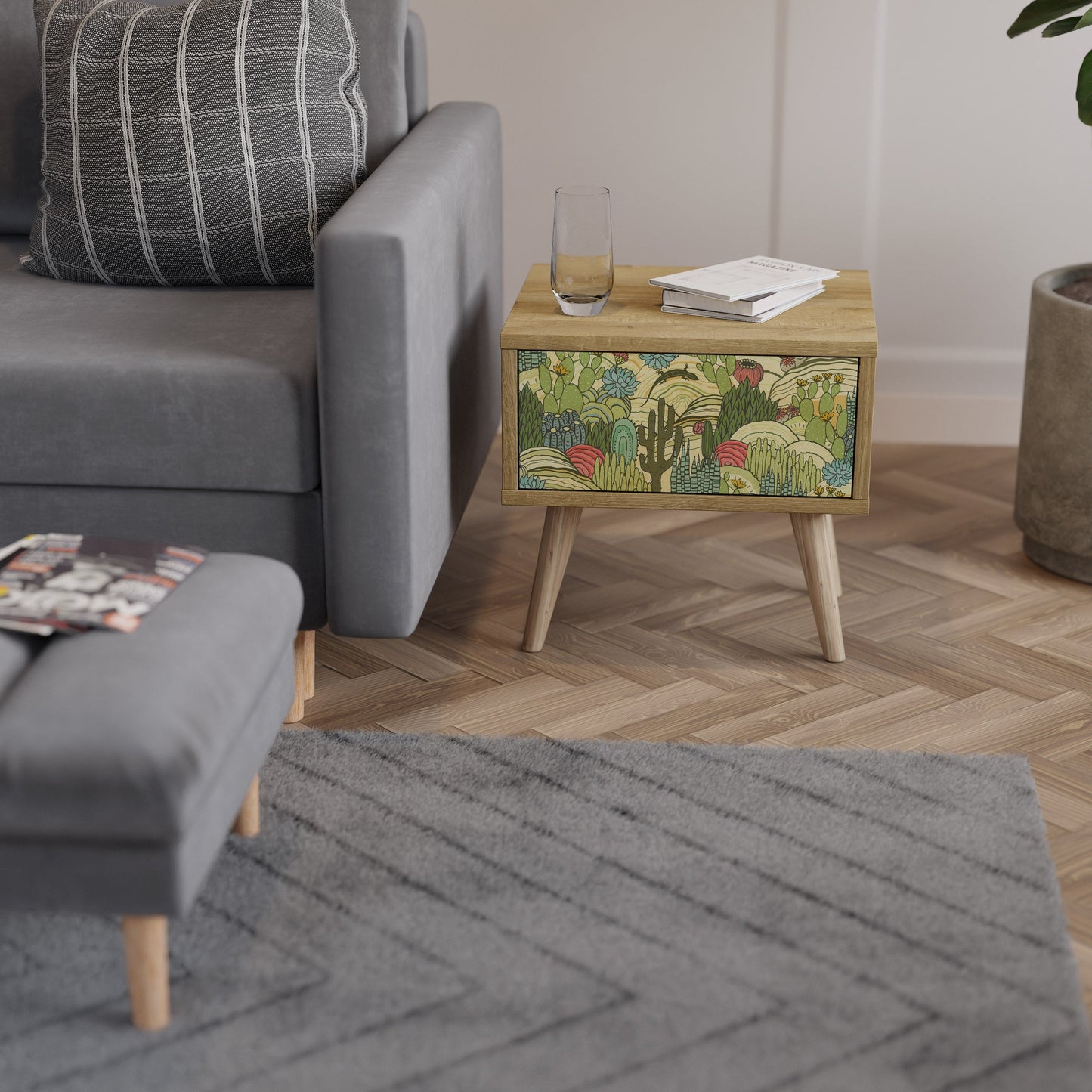 SUCCULENTS KALEIDOSCOPE Comodino in Effetto Rovere