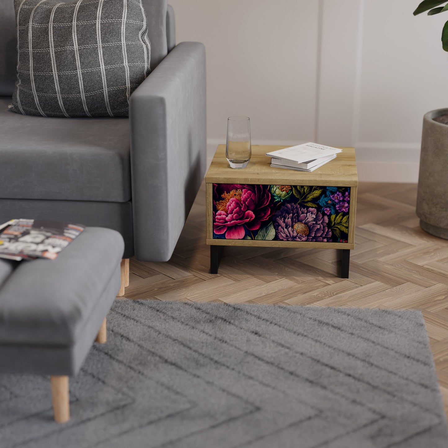 BLOOMING ELEGANCE Comodino in Effetto Rovere