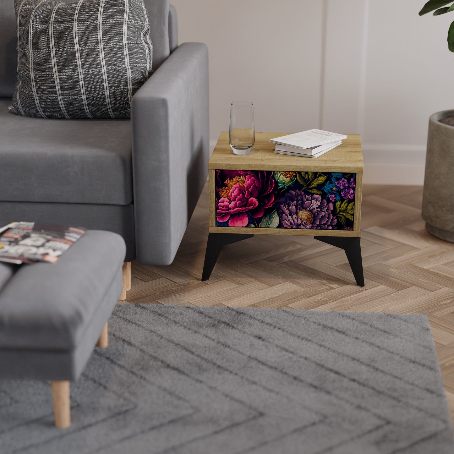 BLOOMING ELEGANCE Comodino in Effetto Rovere