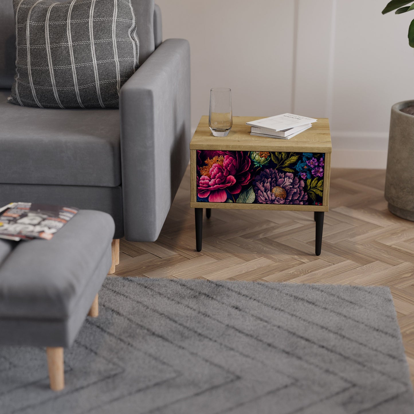 BLOOMING ELEGANCE Comodino in Effetto Rovere