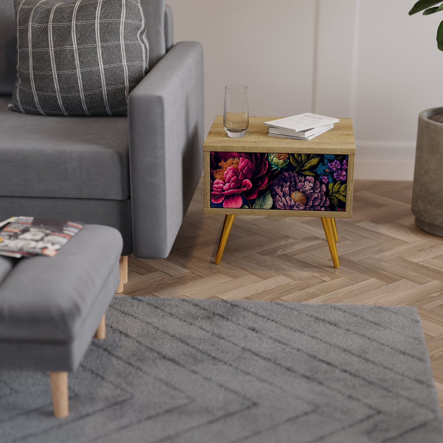 BLOOMING ELEGANCE Comodino in Effetto Rovere