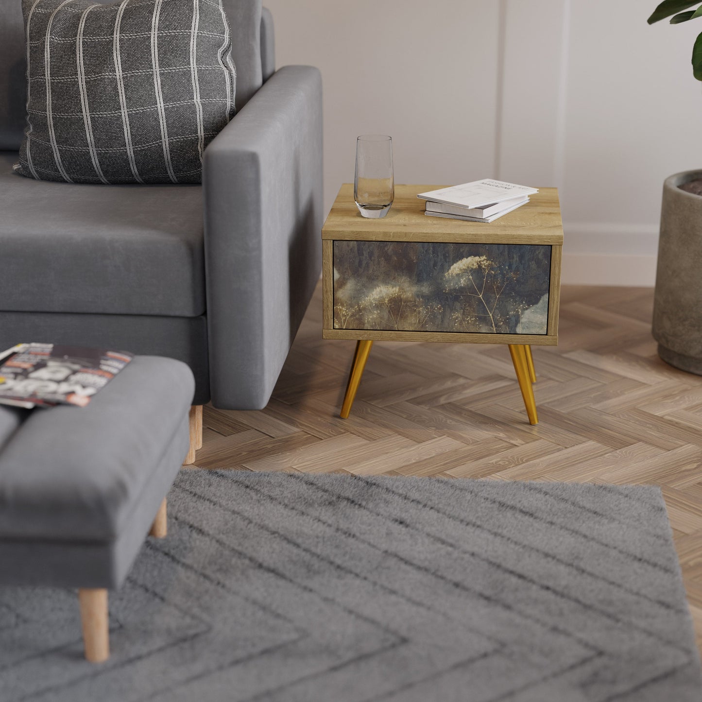 GENTLE POWER Comodino in Effetto Rovere