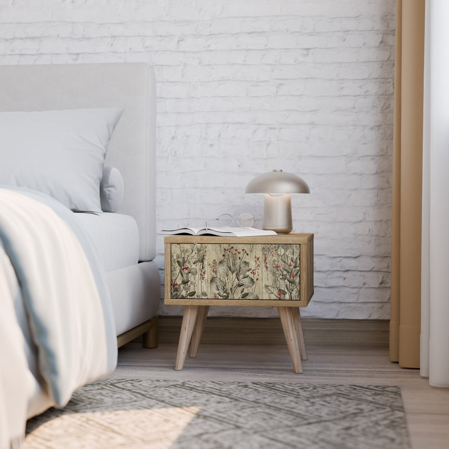HERBAL GRACE Nightstand in Oak Effect