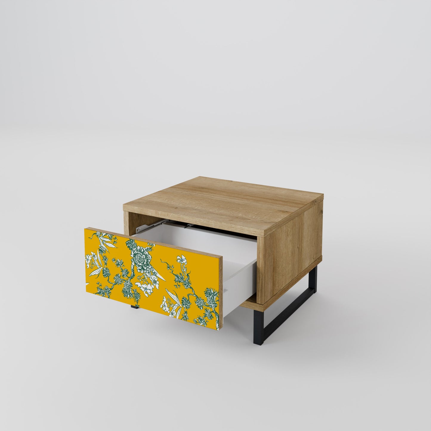 YELLOW CHINOISERIE Nightstand in Oak Effect