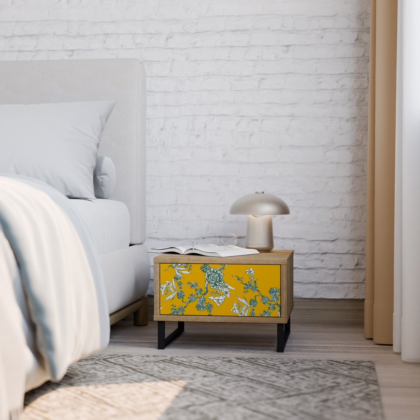 YELLOW CHINOISERIE Nightstand in Oak Effect