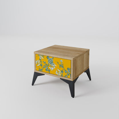 YELLOW CHINOISERIE Nightstand in Oak Effect