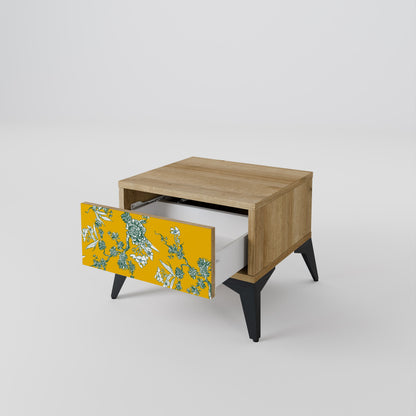 YELLOW CHINOISERIE Nightstand in Oak Effect