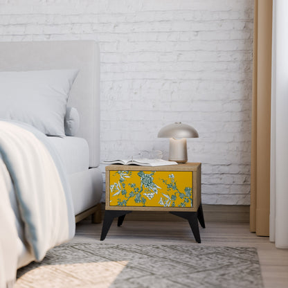 YELLOW CHINOISERIE Nightstand in Oak Effect
