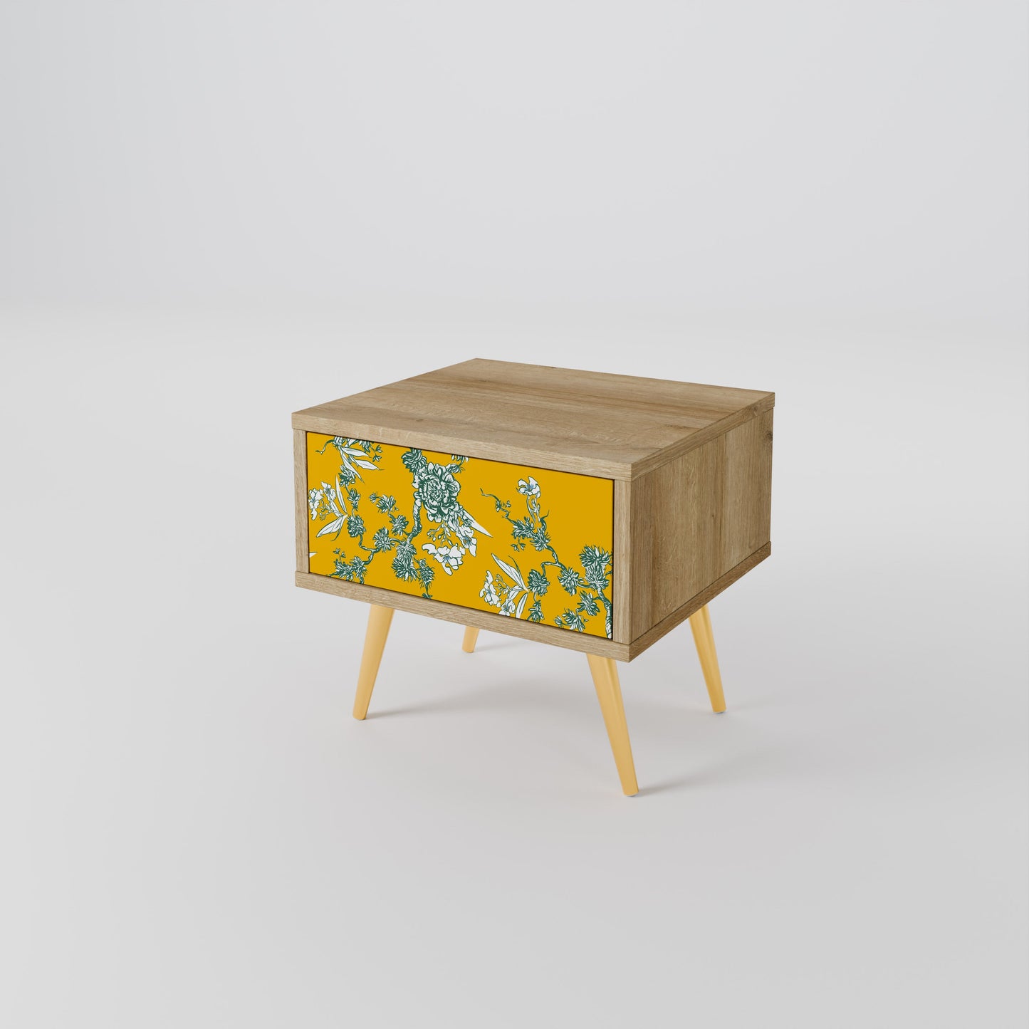 YELLOW CHINOISERIE Nightstand in Oak Effect