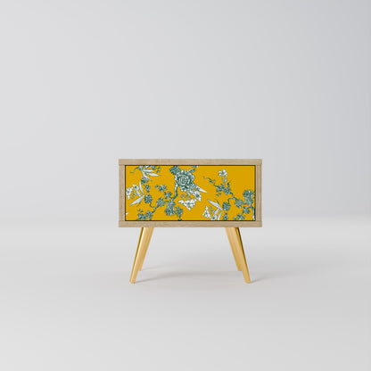 YELLOW CHINOISERIE Nightstand in Oak Effect