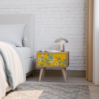 YELLOW CHINOISERIE Nightstand in Oak Effect