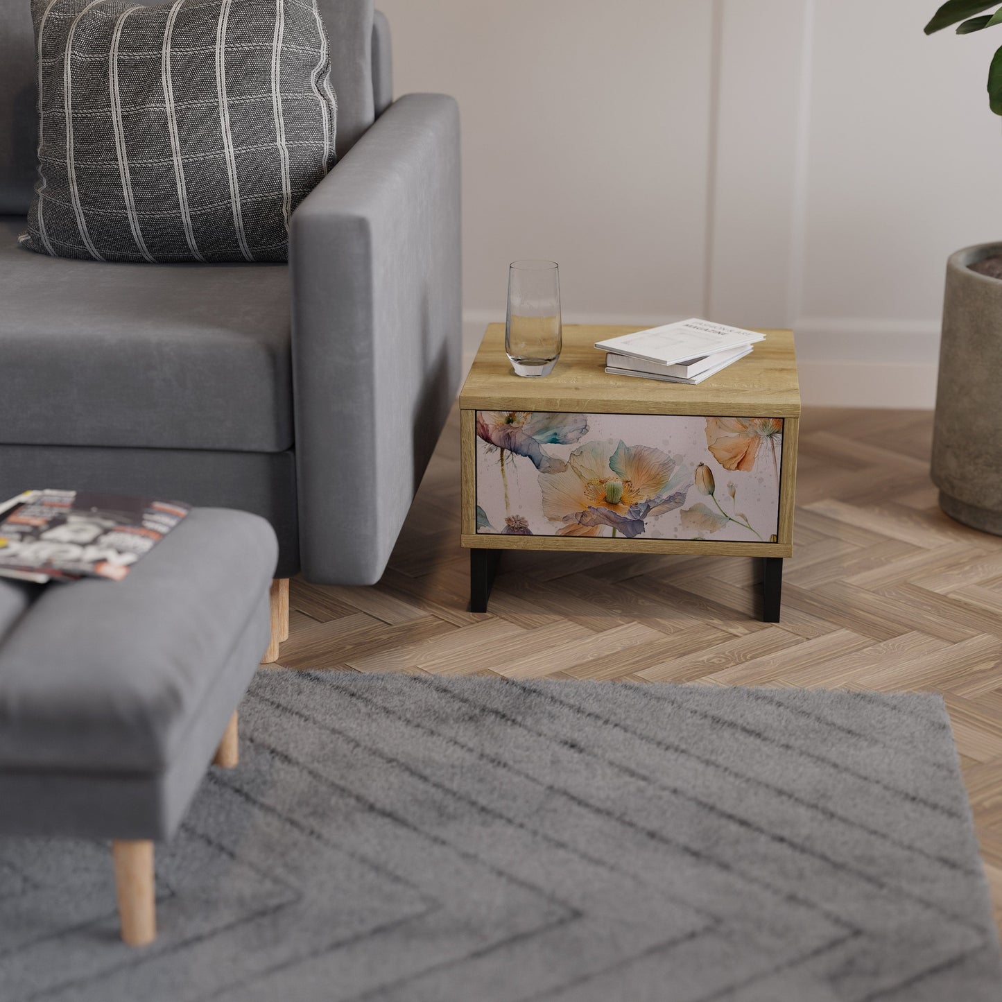 SOFTEN POPPY Comodino in Effetto Rovere