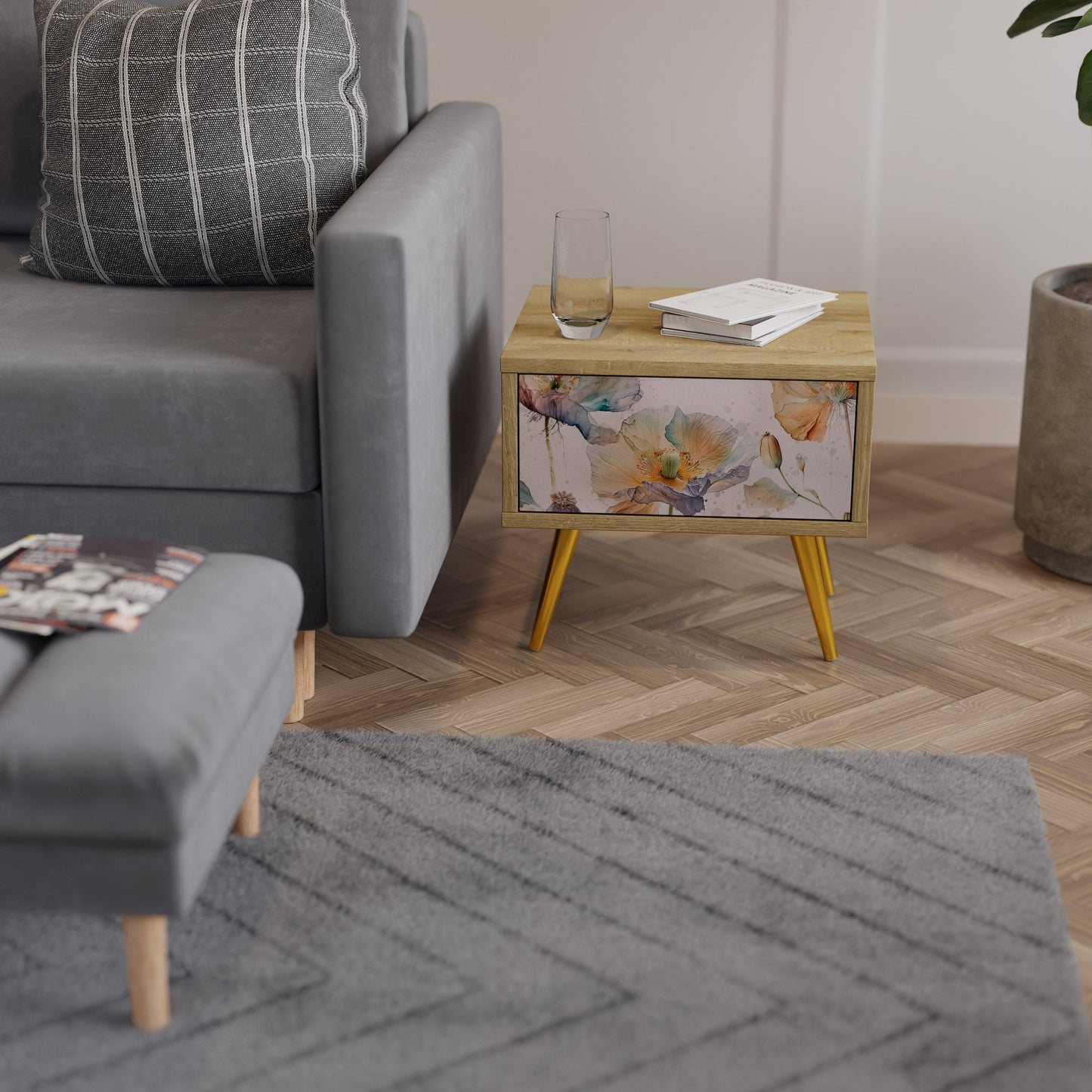 SOFTEN POPPY Comodino in Effetto Rovere