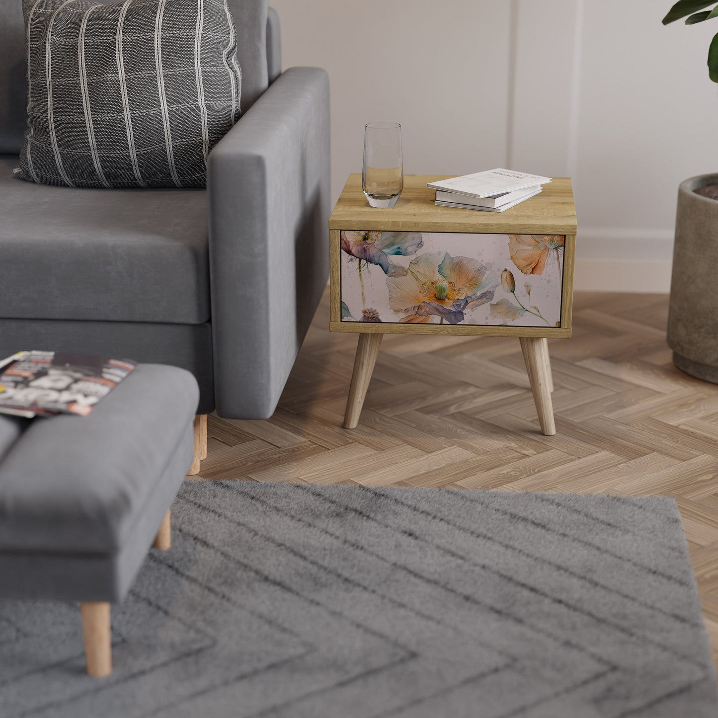 SOFTEN POPPY Comodino in Effetto Rovere