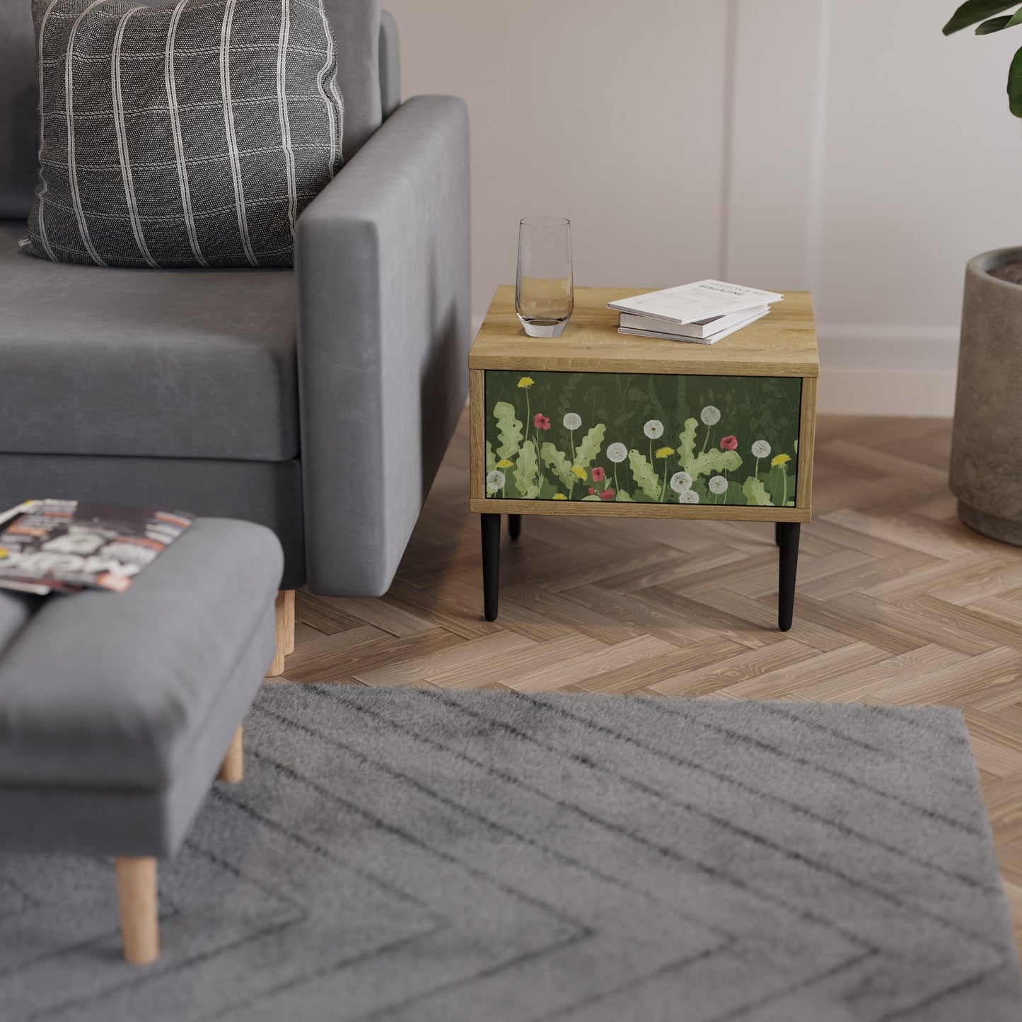 DANDELION AMUSE Nightstand in Oak Effect