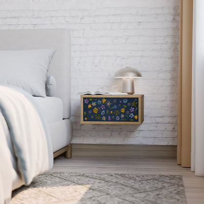 FLOWERS ON NAVY BLUE Comodino in Effetto Rovere
