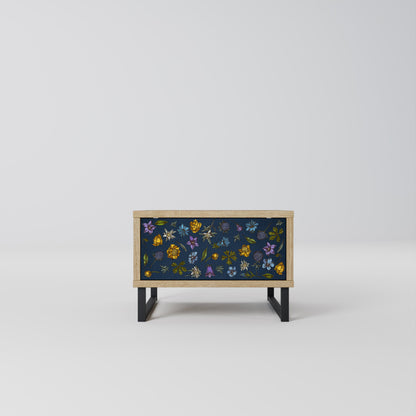 FLOWERS ON NAVY BLUE Comodino in Effetto Rovere