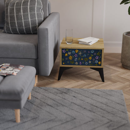 FLOWERS ON NAVY BLUE Comodino in Effetto Rovere