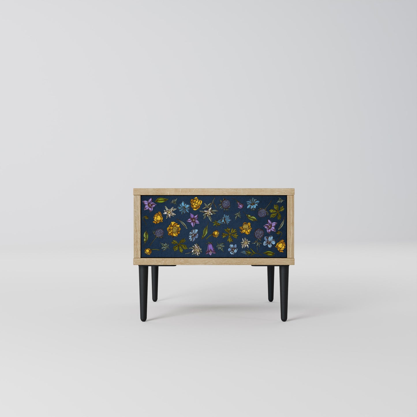 FLOWERS ON NAVY BLUE Comodino in Effetto Rovere