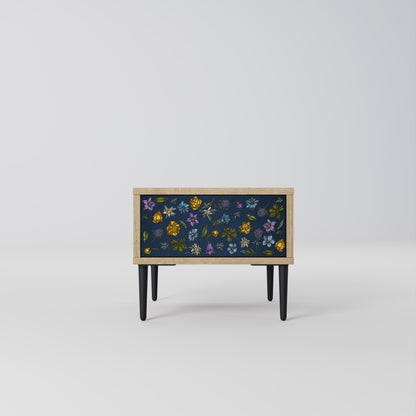 FLOWERS ON NAVY BLUE Comodino in Effetto Rovere