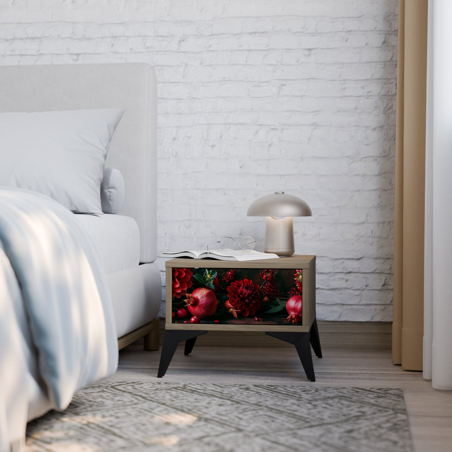 DAHLIAS AND POMEGRANATES Comodino in Effetto Rovere