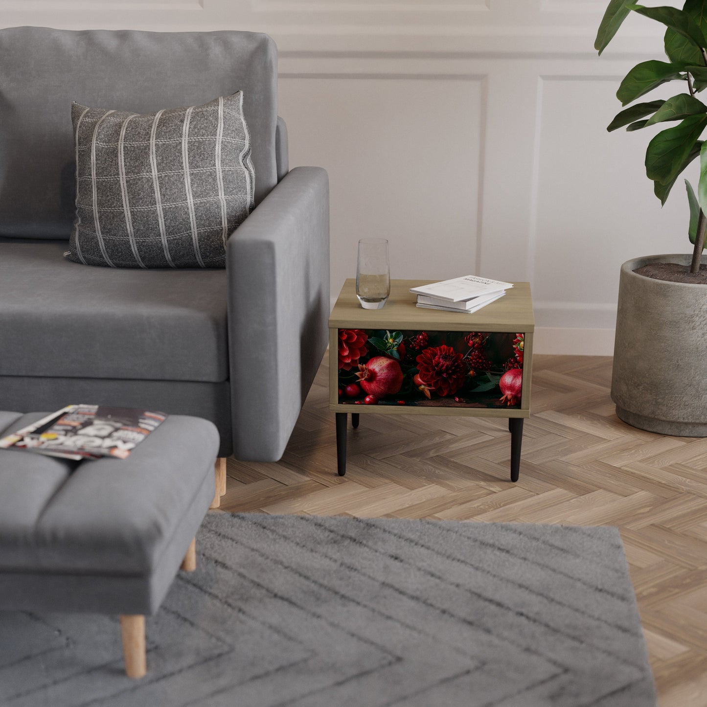 DAHLIAS AND POMEGRANATES Comodino in Effetto Rovere