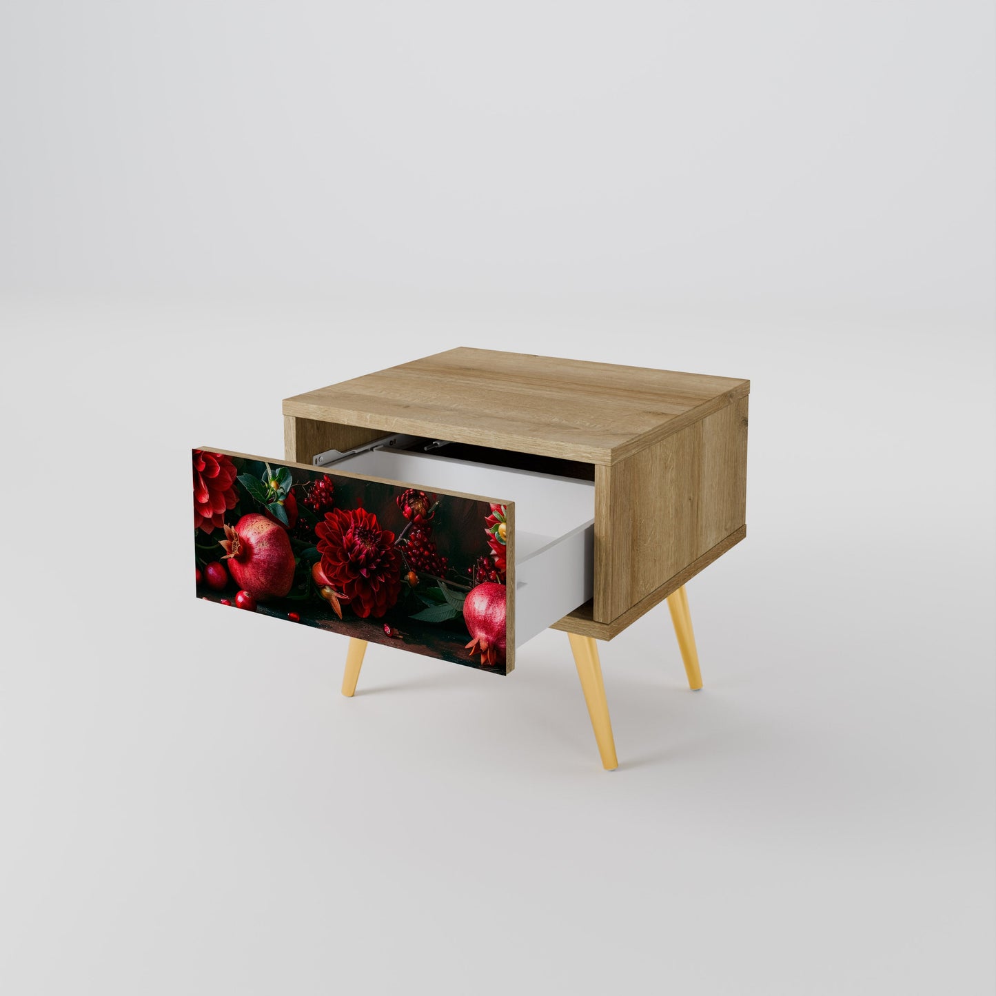 DAHLIAS AND POMEGRANATES Comodino in Effetto Rovere