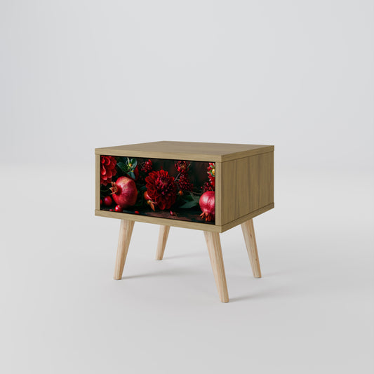 DAHLIAS AND POMEGRANATES Nightstand in Oak Effect