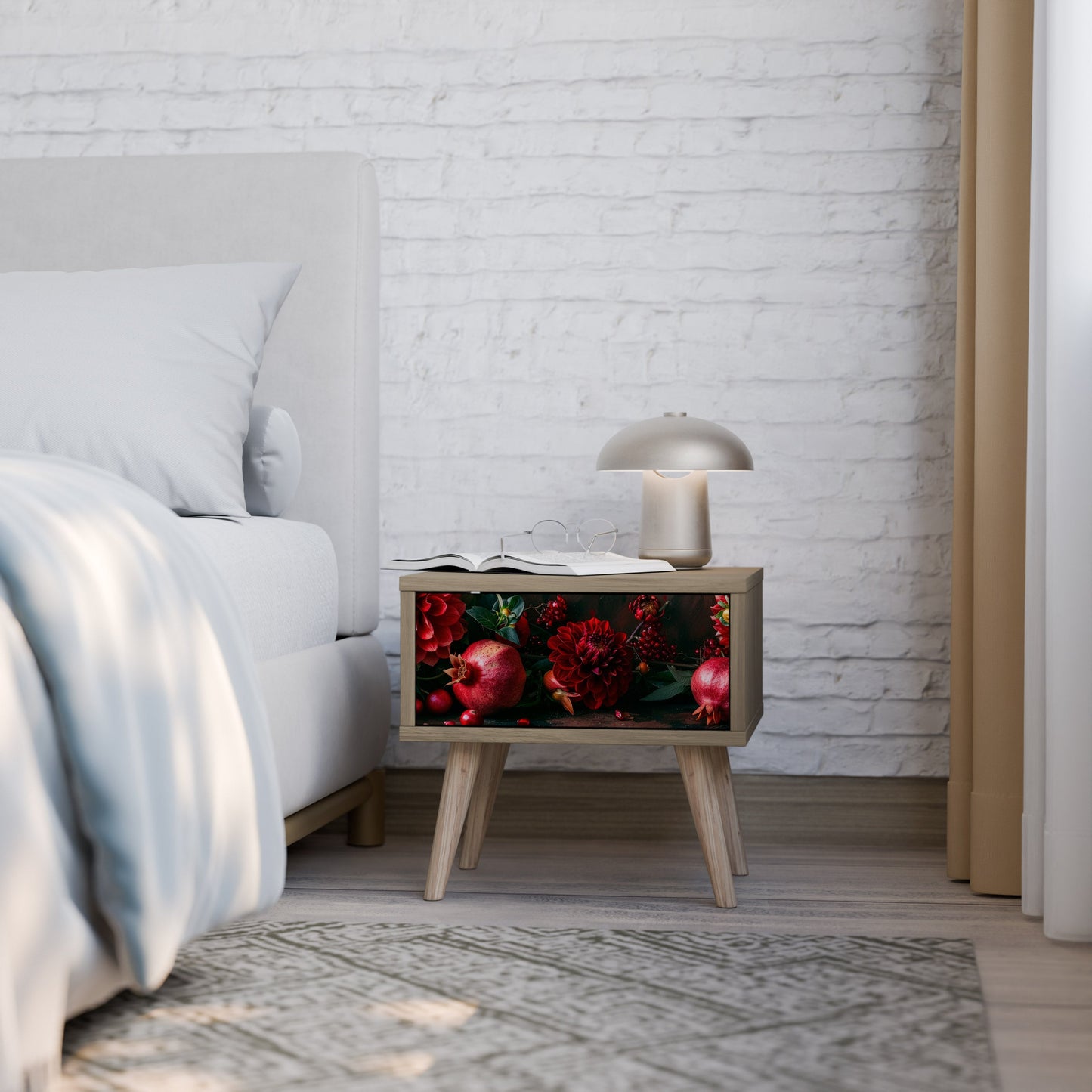 DAHLIAS AND POMEGRANATES Comodino in Effetto Rovere