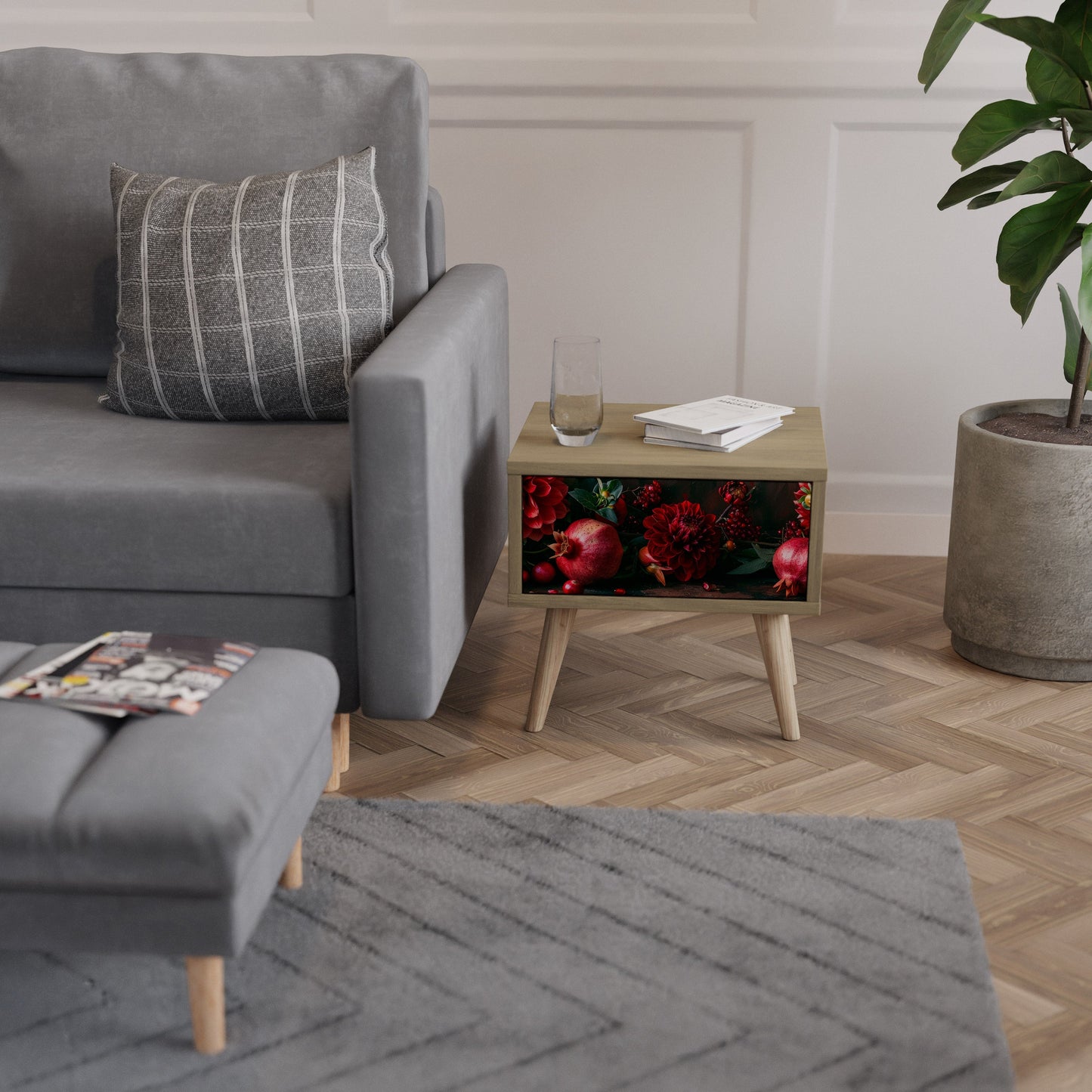 DAHLIAS AND POMEGRANATES Comodino in Effetto Rovere