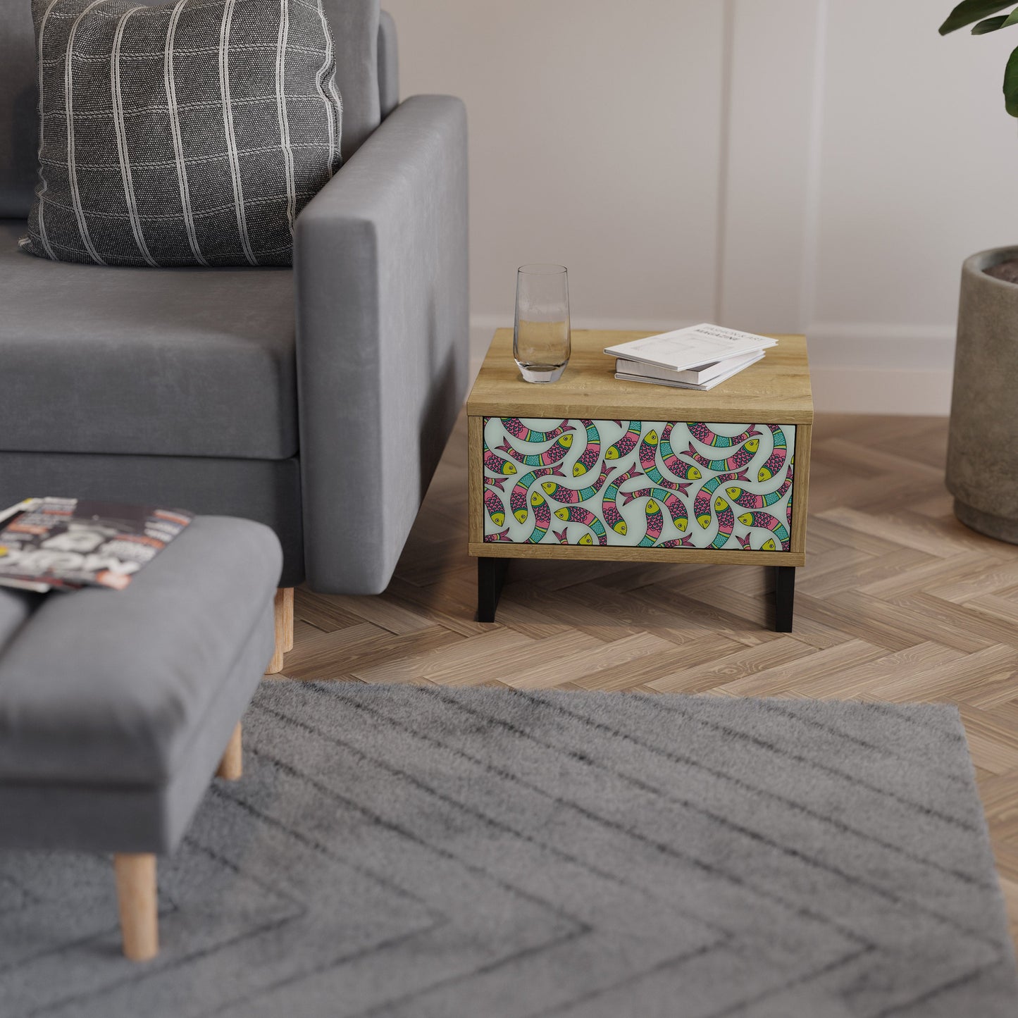 INDIAN FISH Comodino in Effetto Rovere