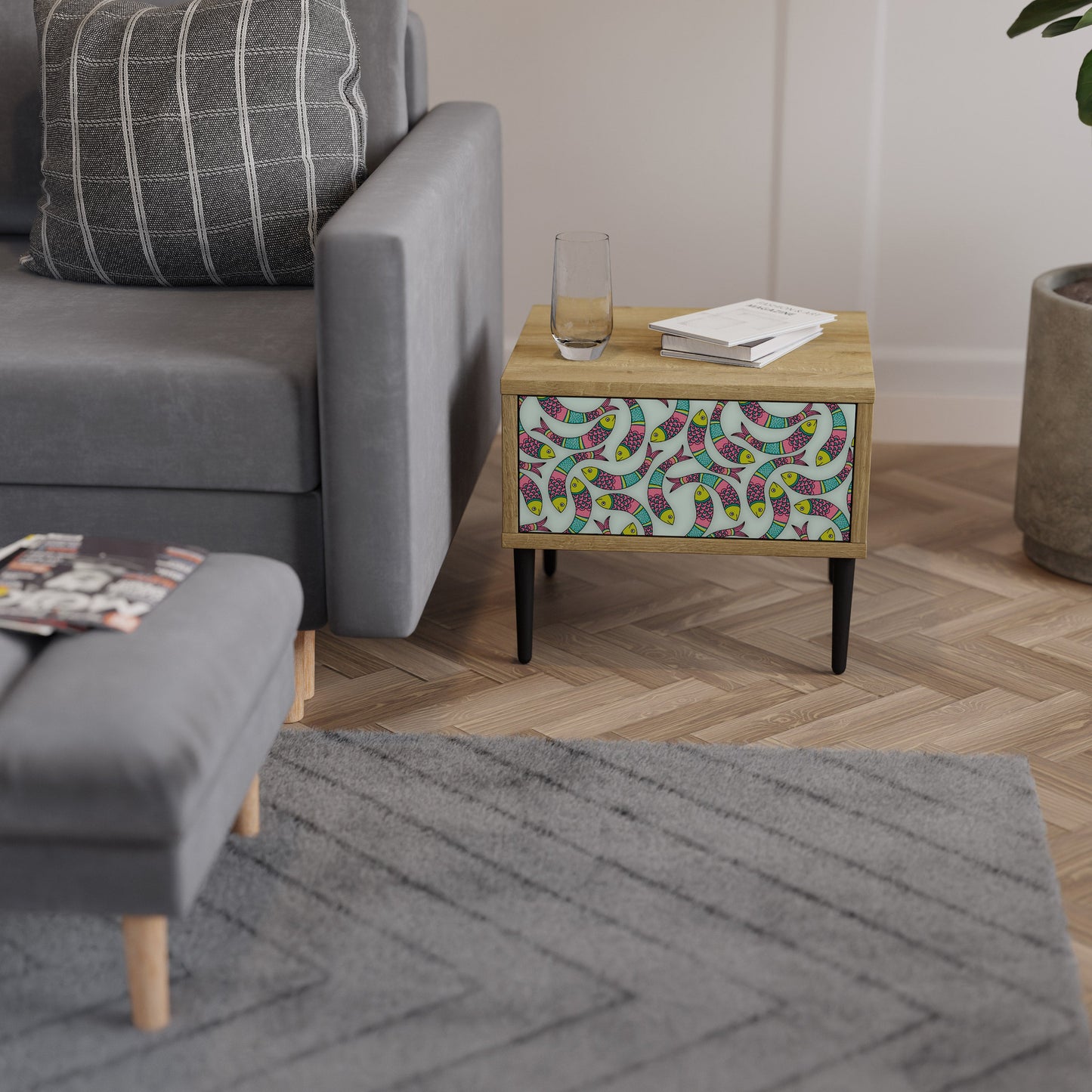 INDIAN FISH Comodino in Effetto Rovere