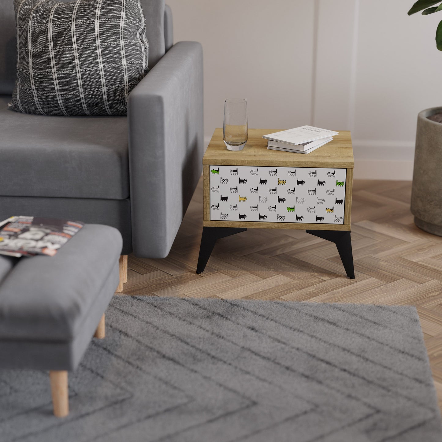 CATS COMPILATION Nightstand in Oak Effect