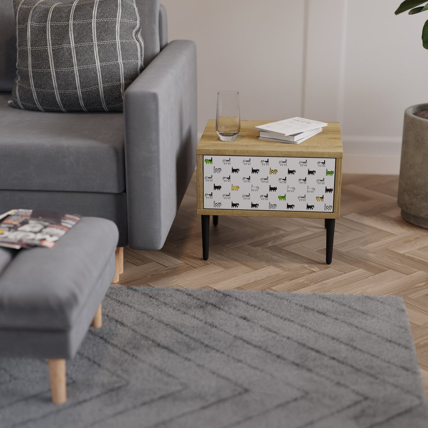 CATS COMPILATION Nightstand in Oak Effect