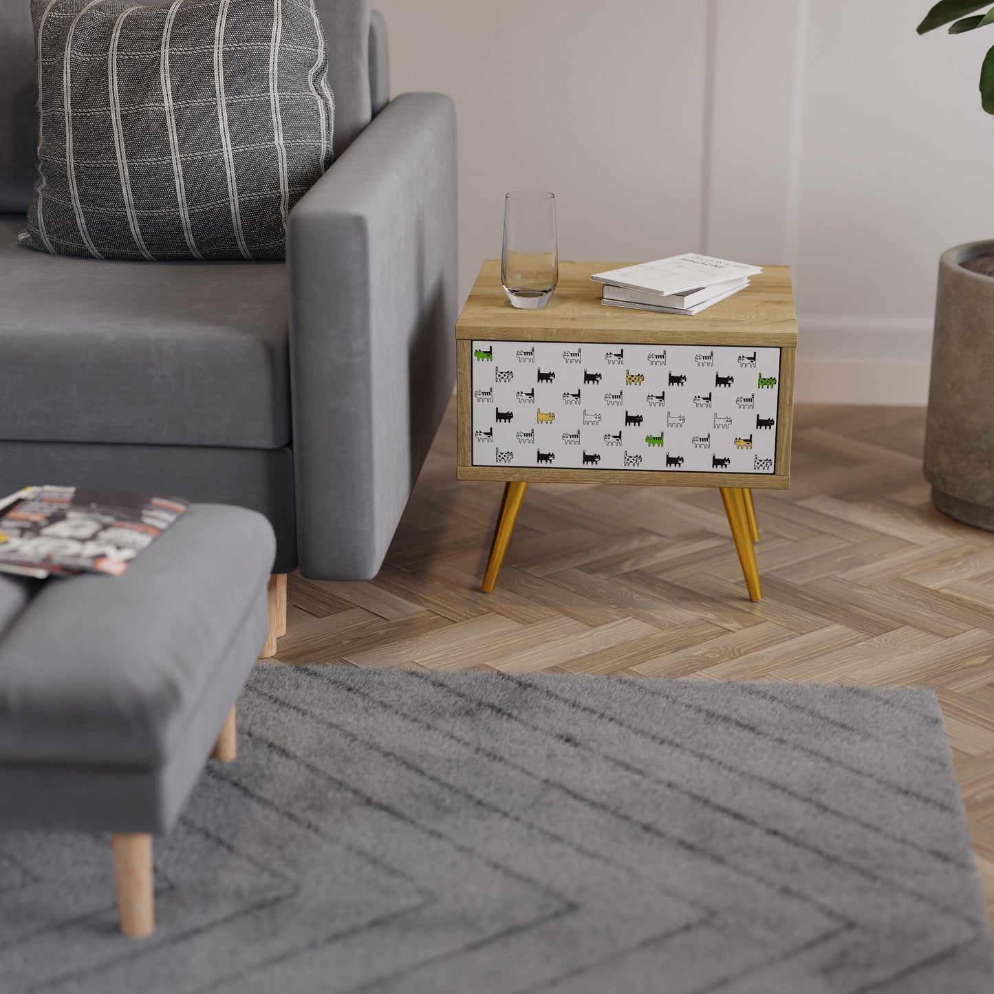 CATS COMPILATION Nightstand in Oak Effect