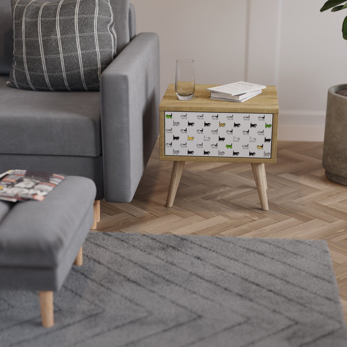 CATS COMPILATION Nightstand in Oak Effect