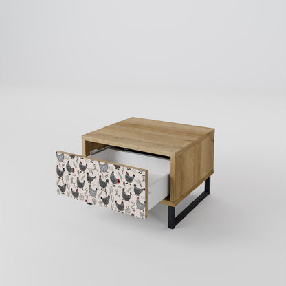 HAPPY HENS Nightstand in Oak Effect