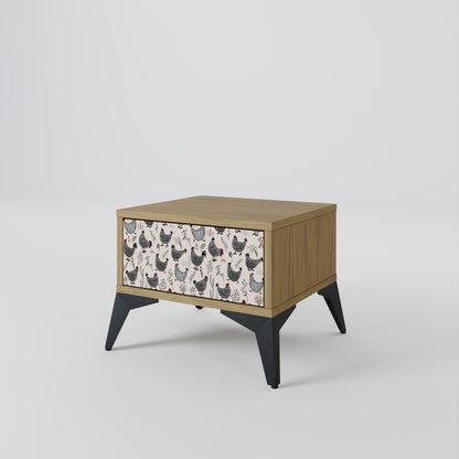 HAPPY HENS Nightstand in Oak Effect