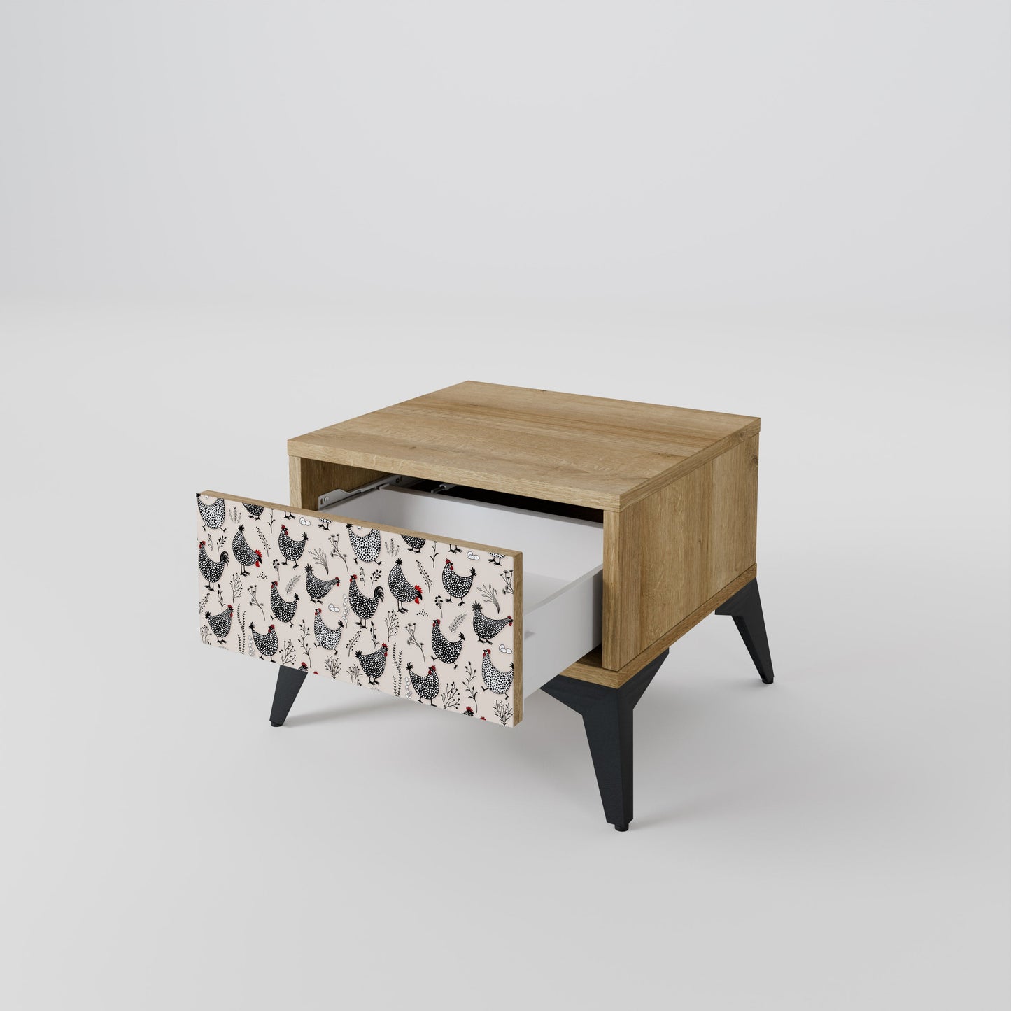 HAPPY HENS Nightstand in Oak Effect