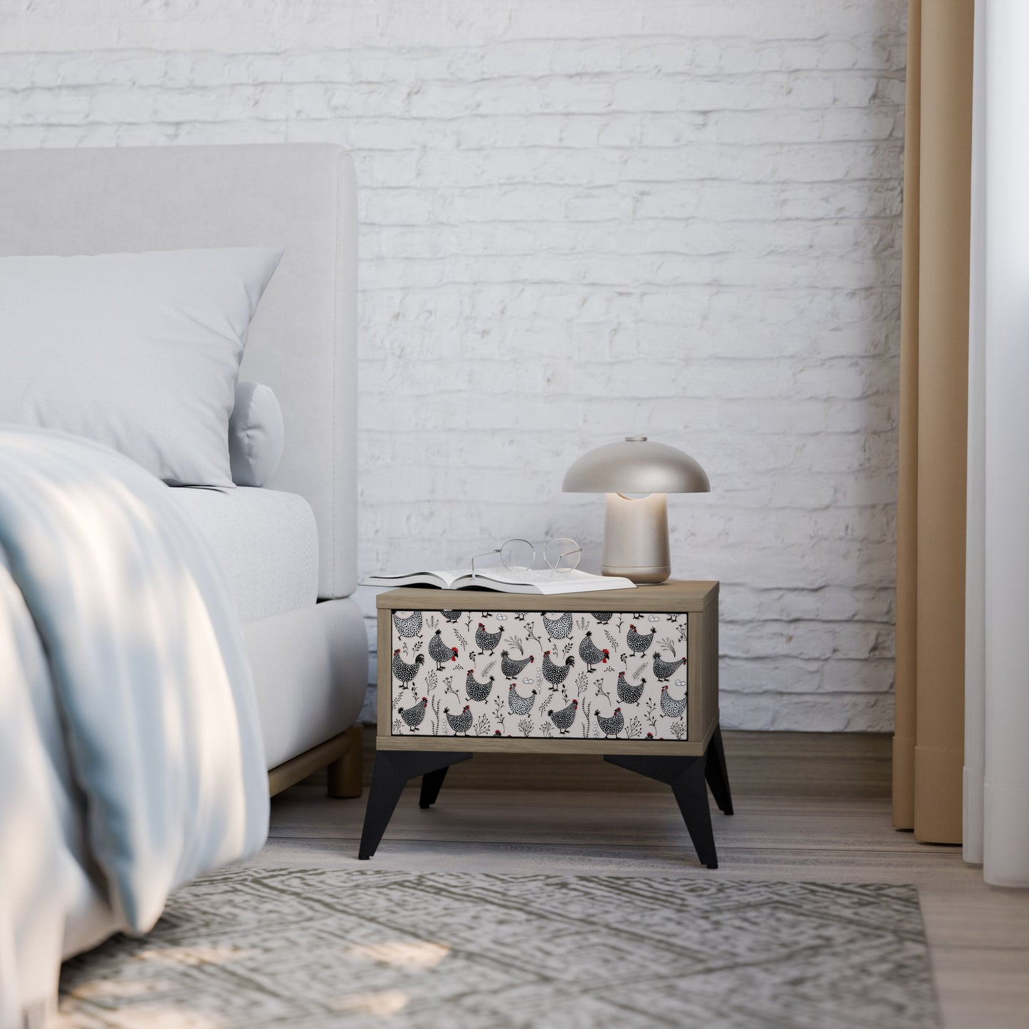 HAPPY HENS Nightstand in Oak Effect