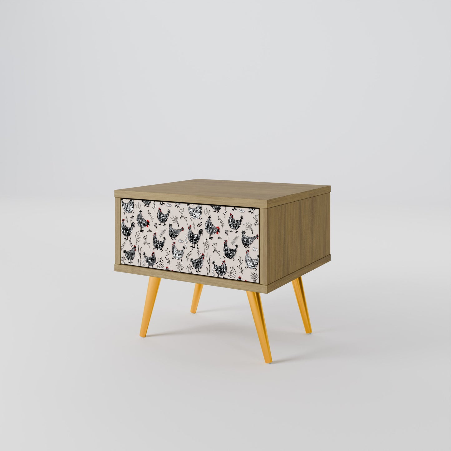 HAPPY HENS Nightstand in Oak Effect