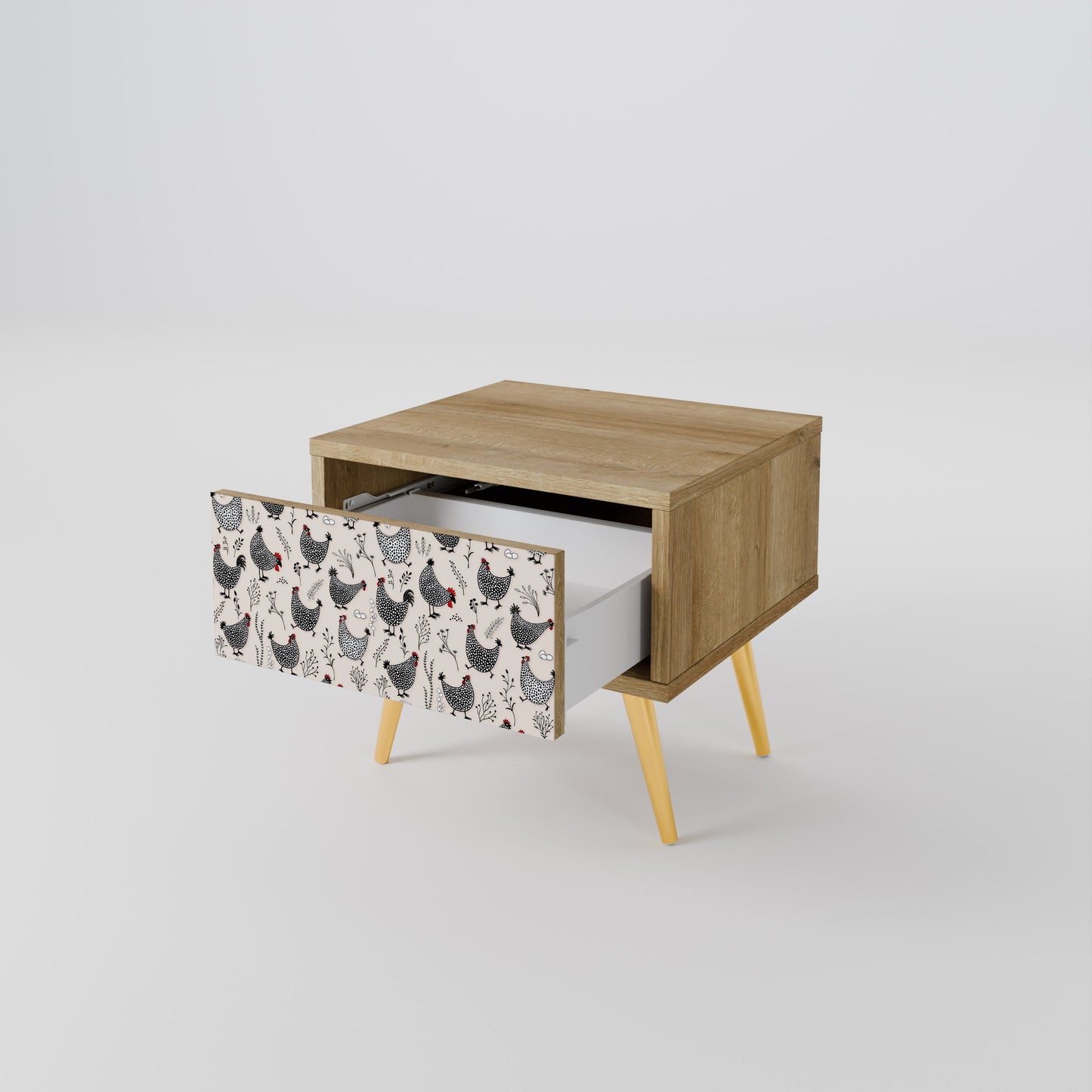 HAPPY HENS Nightstand in Oak Effect