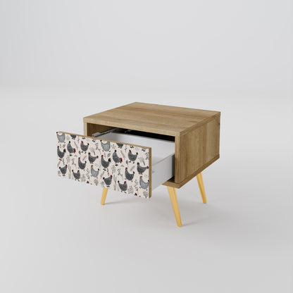 HAPPY HENS Nightstand in Oak Effect