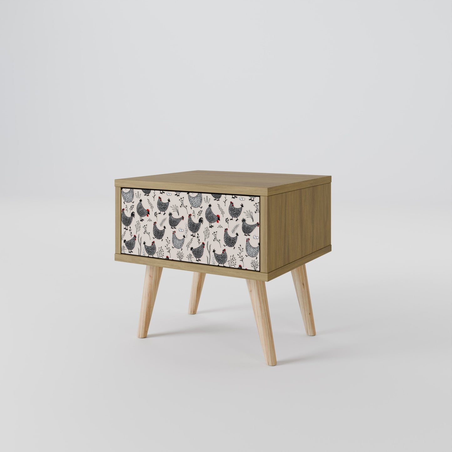 HAPPY HENS Nightstand in Oak Effect