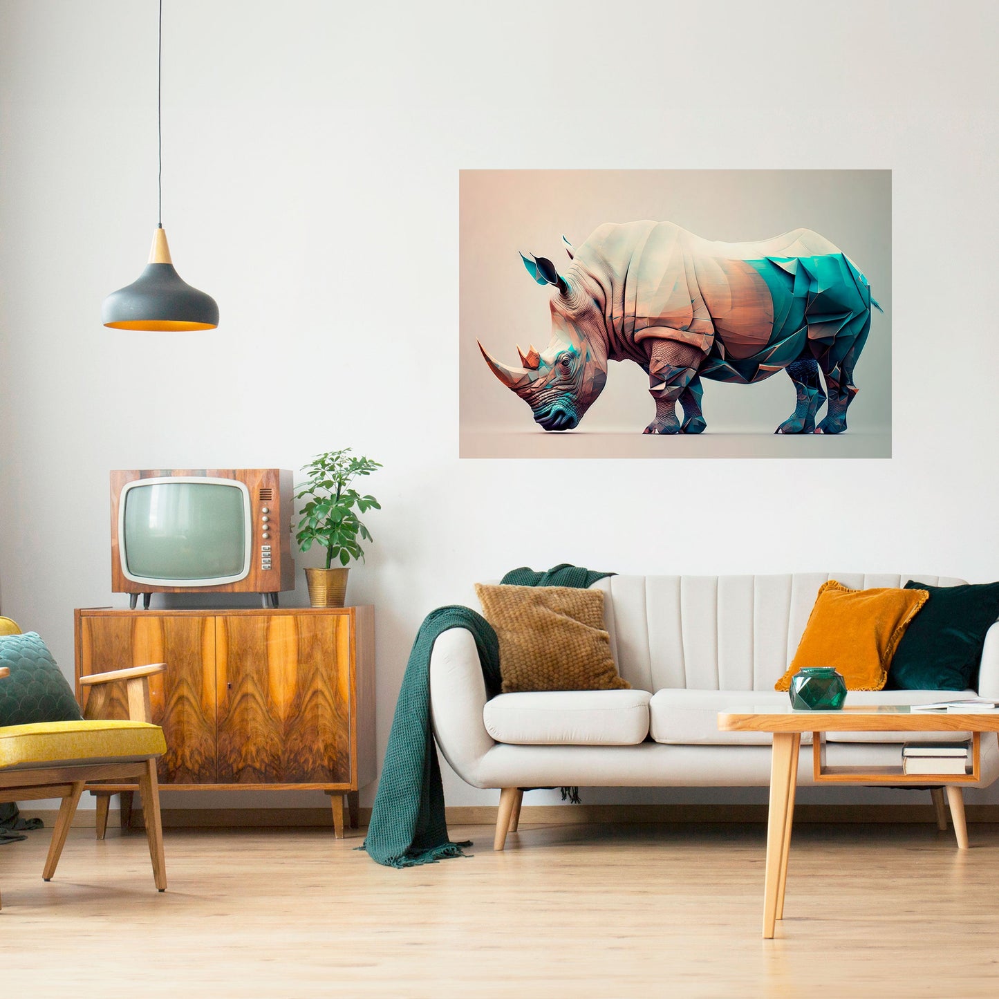 FUTURISTIC RHINO Peel and Stick Horizontal Poster