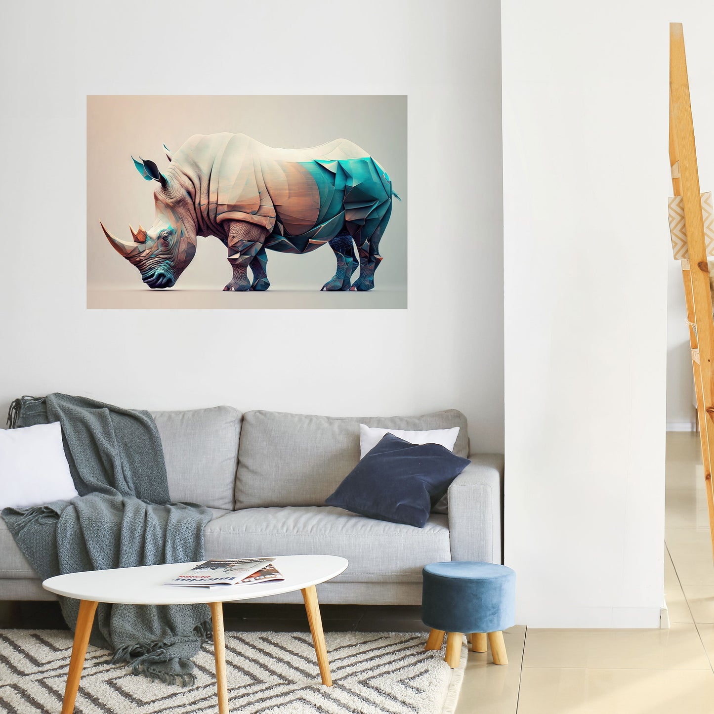 FUTURISTIC RHINO Peel and Stick Horizontal Poster
