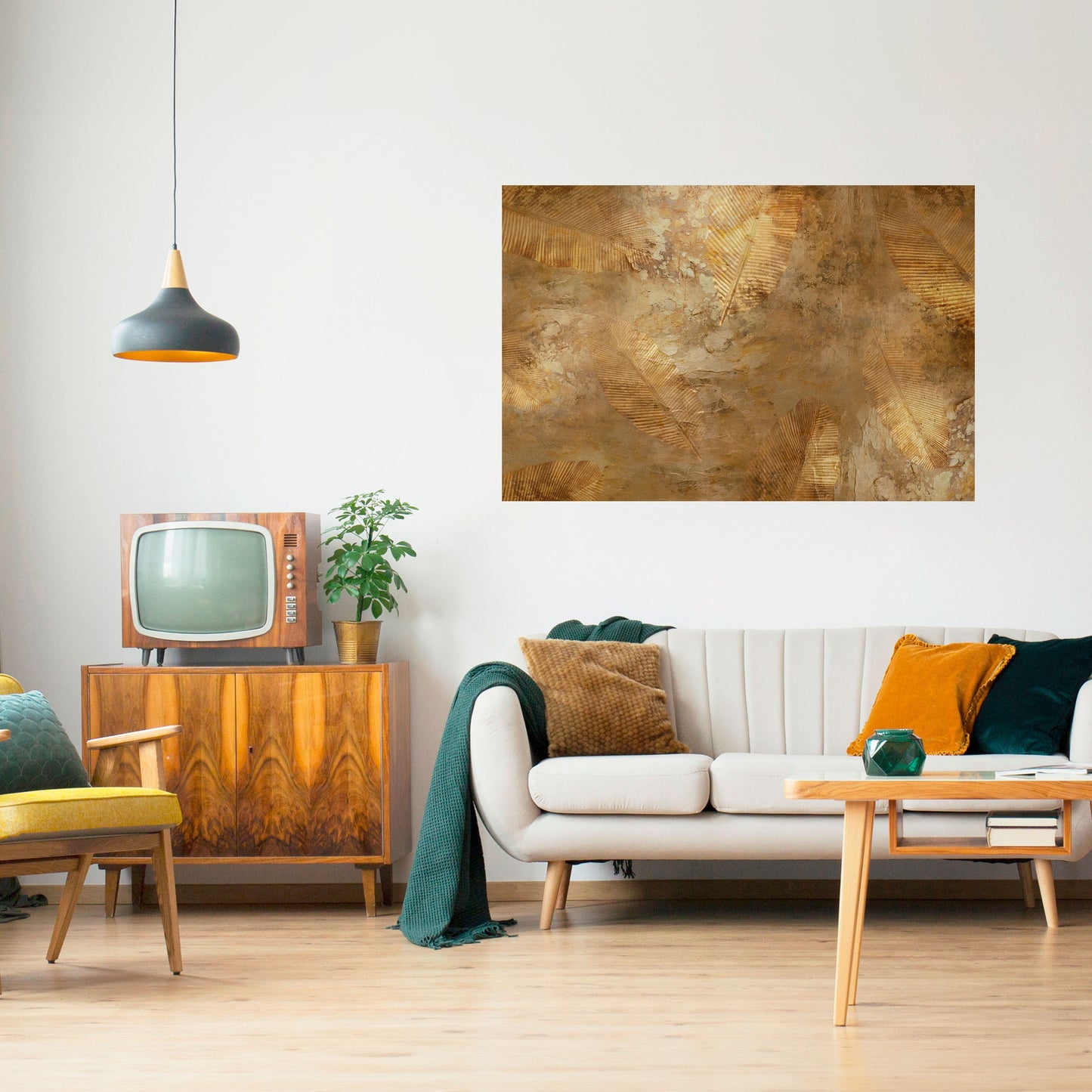 Poster orizzontale staccabile e attaccabile "CASCATA DI FOGLIE DORATE"